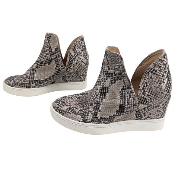 MIA Shoes - MIA Kate Women's Snake Print Wedge Sneakers Grey Black Cutout Booties M 8